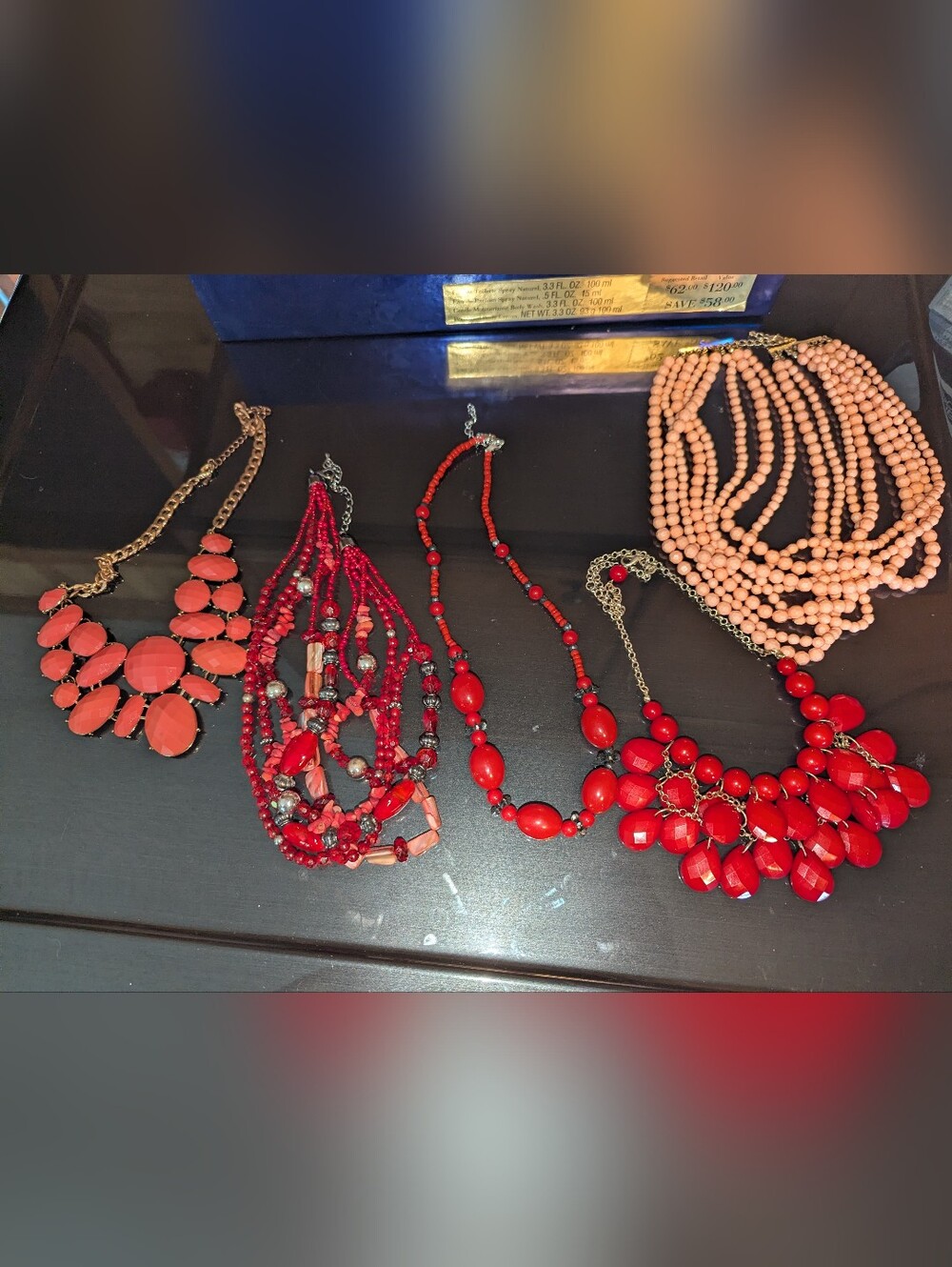 Vintage Costume Jewelery 5pc Lot Reds Peaches Oranges